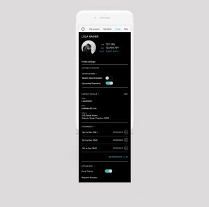 Balance Bank Dark theme Profile screen UI design